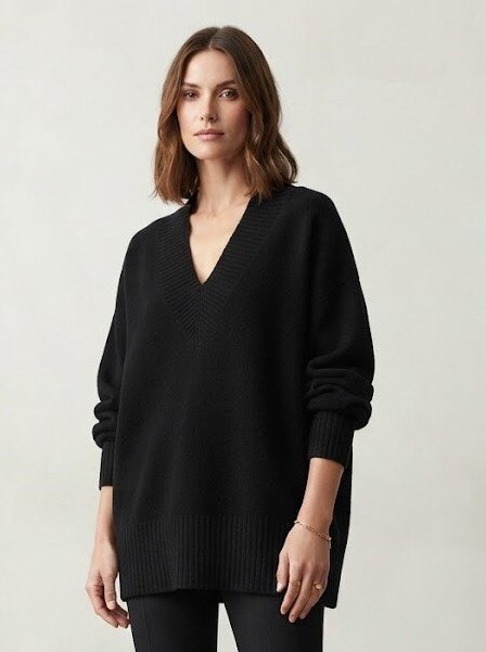Großhändler Max & Enjoy (Vêtements) - Langer Oversize-Pullover mit V-Ausschnitt, nahtlose lange Ärmel