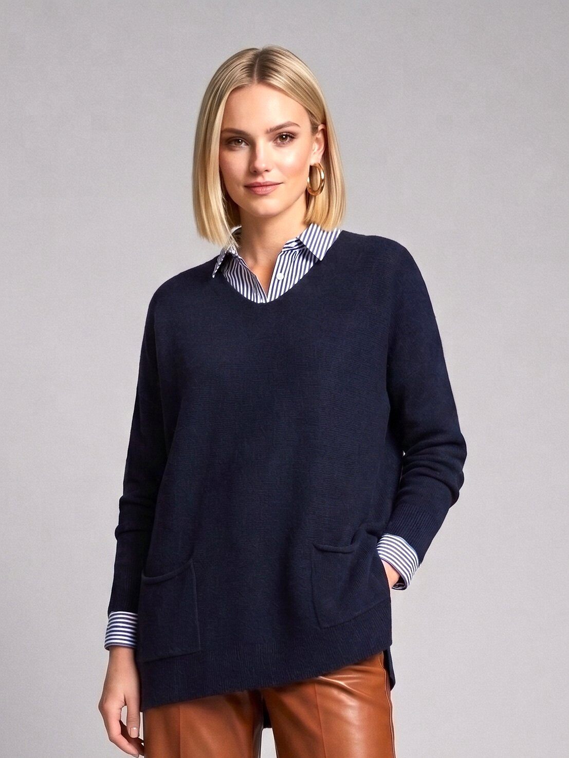 Wholesaler Max & Enjoy (Vêtements) - Oversized seamless boat neck sweater, long sleeves, 2 pockets