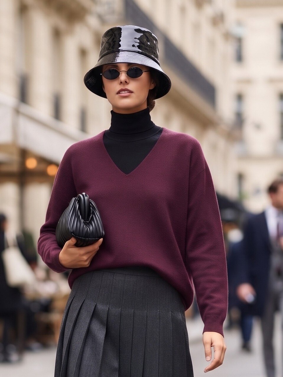 Großhändler Max & Enjoy (Vêtements) - V-Ausschnitt Pullover, übergroße lange Ärmel in nahtlosem Strick