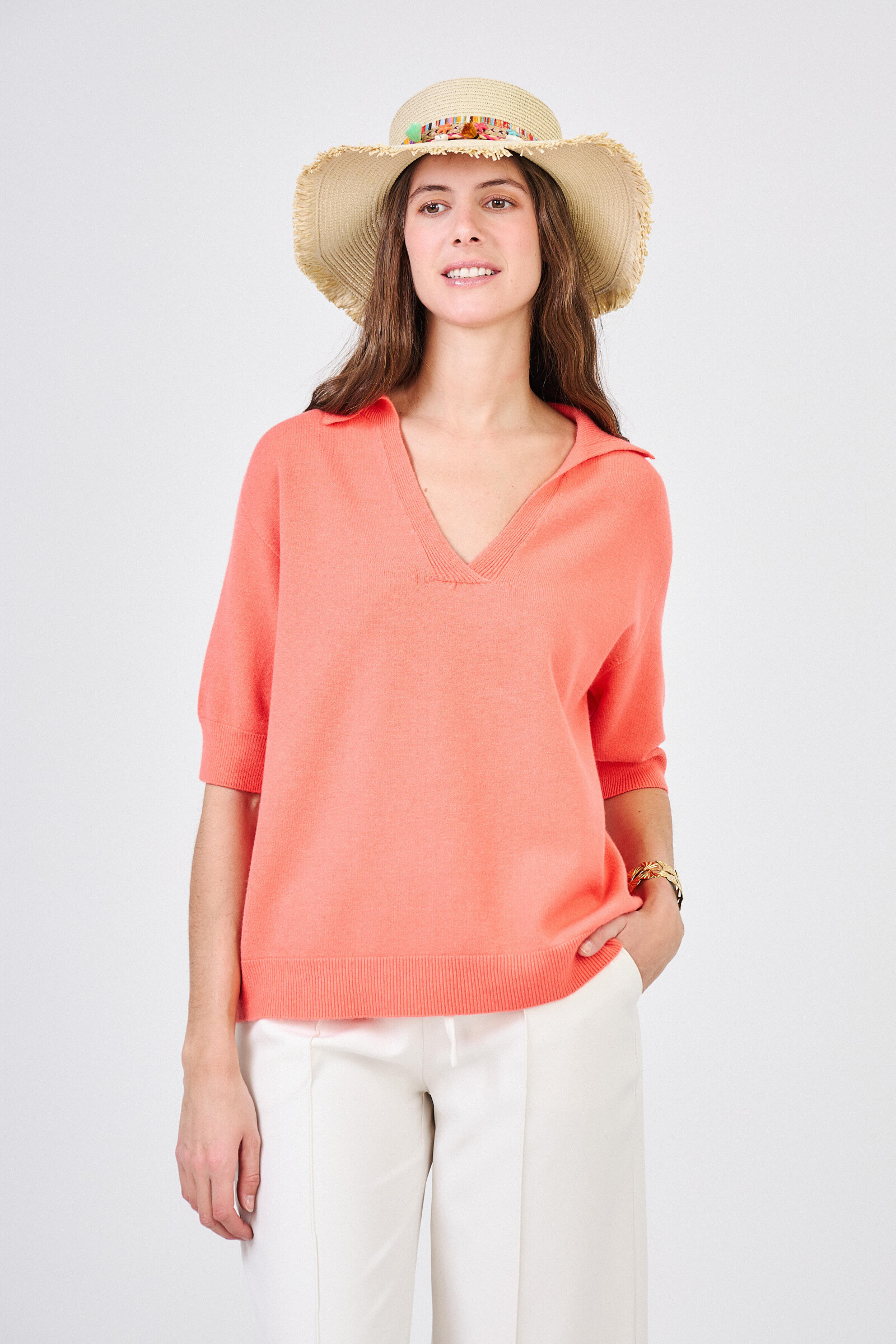 Grossiste Max & Enjoy (Vêtements) - Pull col polo, manches courtes, toucher cachemire