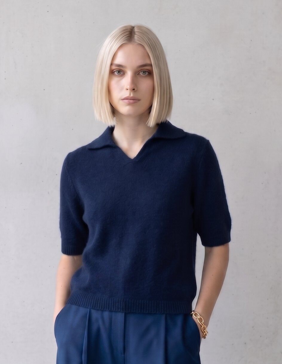 Mayorista Max & Enjoy (Vêtements) - Suéter polo de cuello en V mangas cortas Baby alpaca