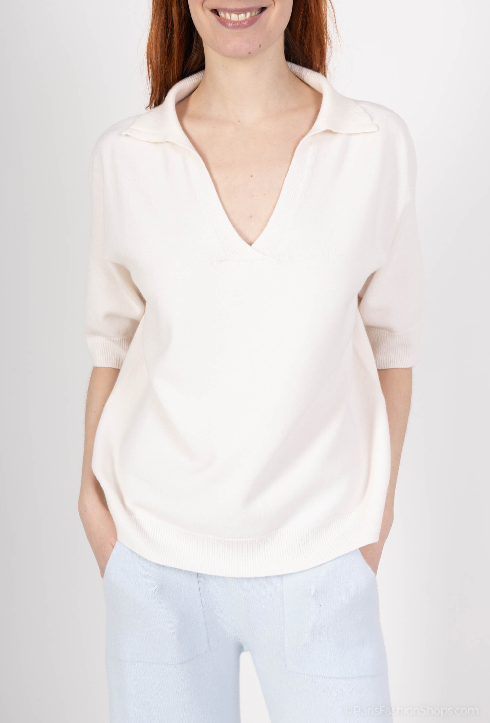 Grossista Max & Enjoy (Vêtements) - Maglione di colletti polo, maniche corte, touch cashmere