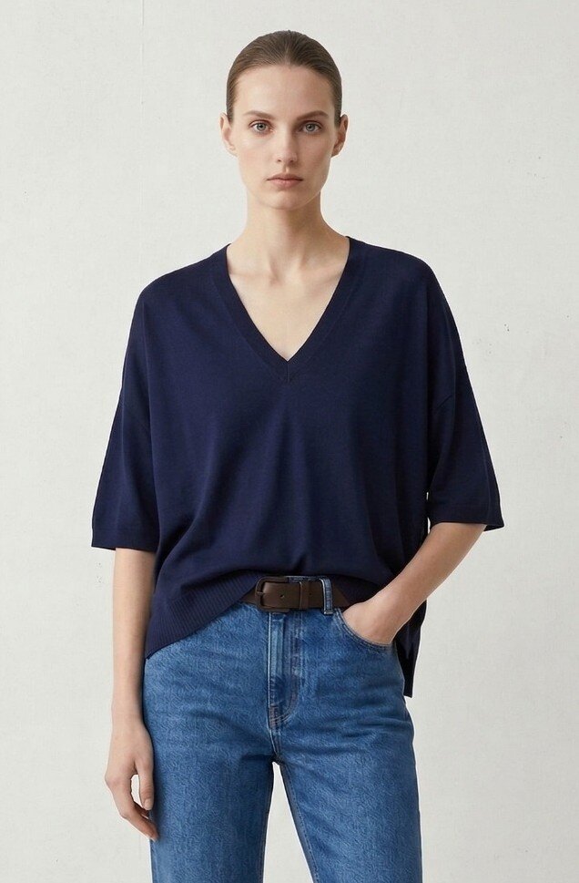 Grossiste Max & Enjoy (Vêtements) - Pull léger col V, sans couture, manches courtes