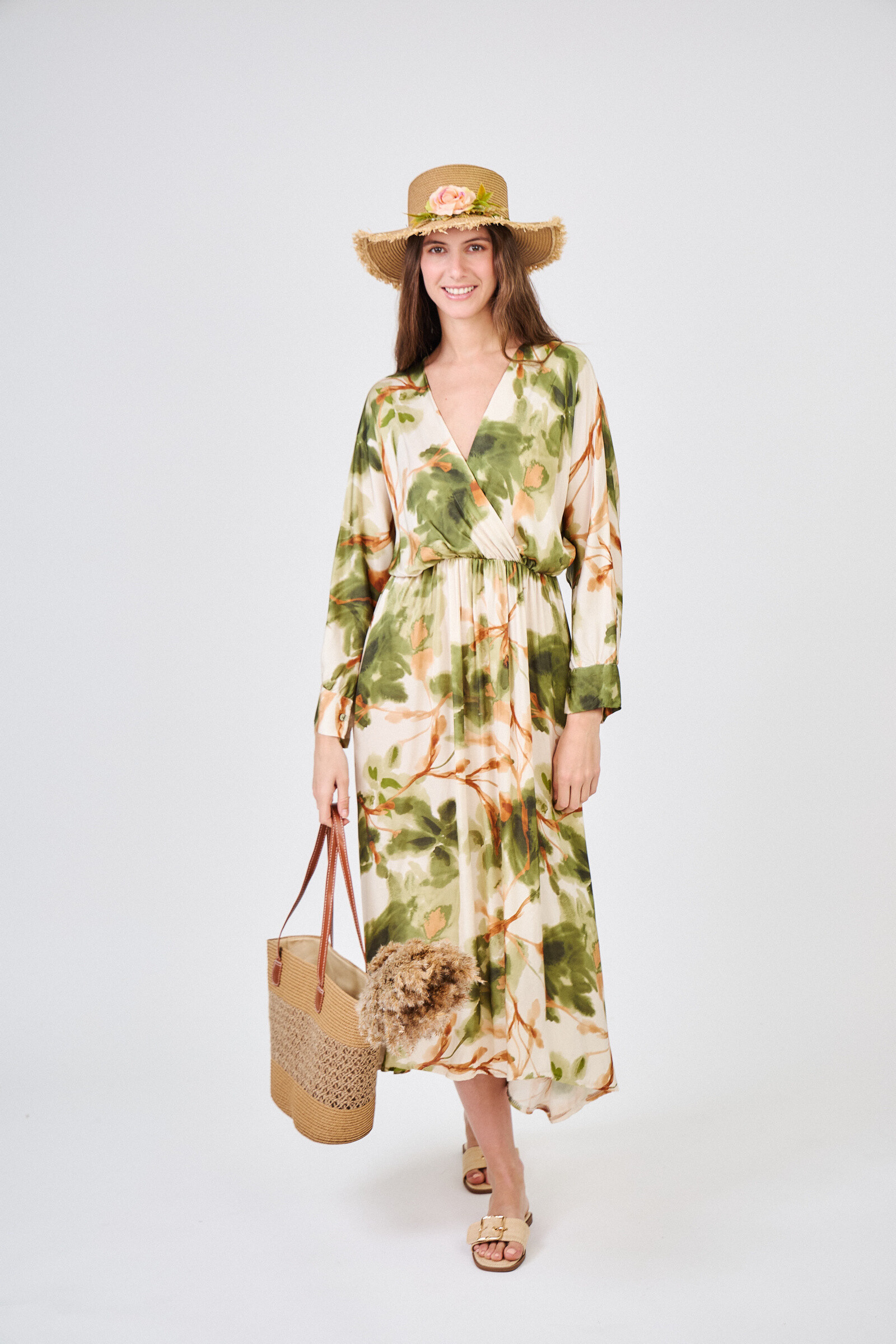 Grossiste Max & Enjoy (Vêtements) - Robe longue "Imprimé floral", soie mélangée