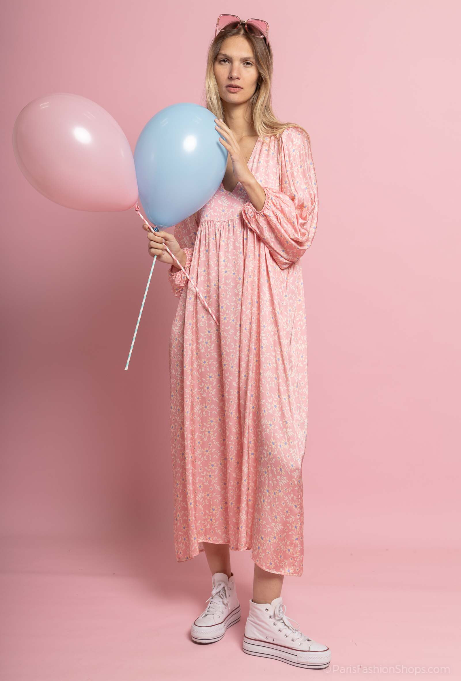 Großhändler Max & Enjoy (Vêtements) - Langes, langes flüssiges Kleid, lange Blumenmuster Ärmel