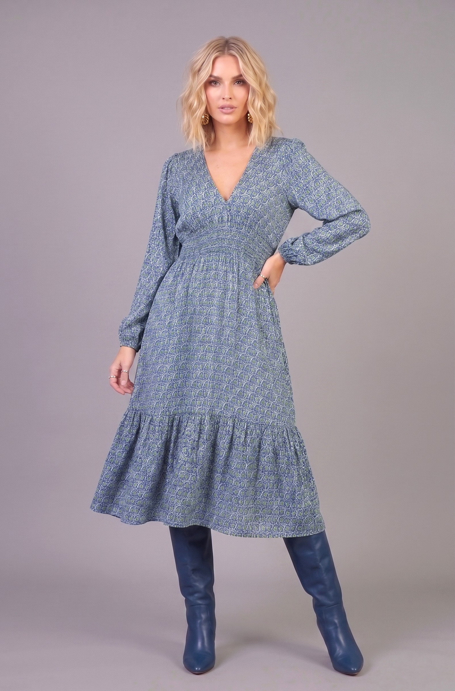 Grossiste Max & Enjoy (Vêtements) - Robe longue col v à motifs
