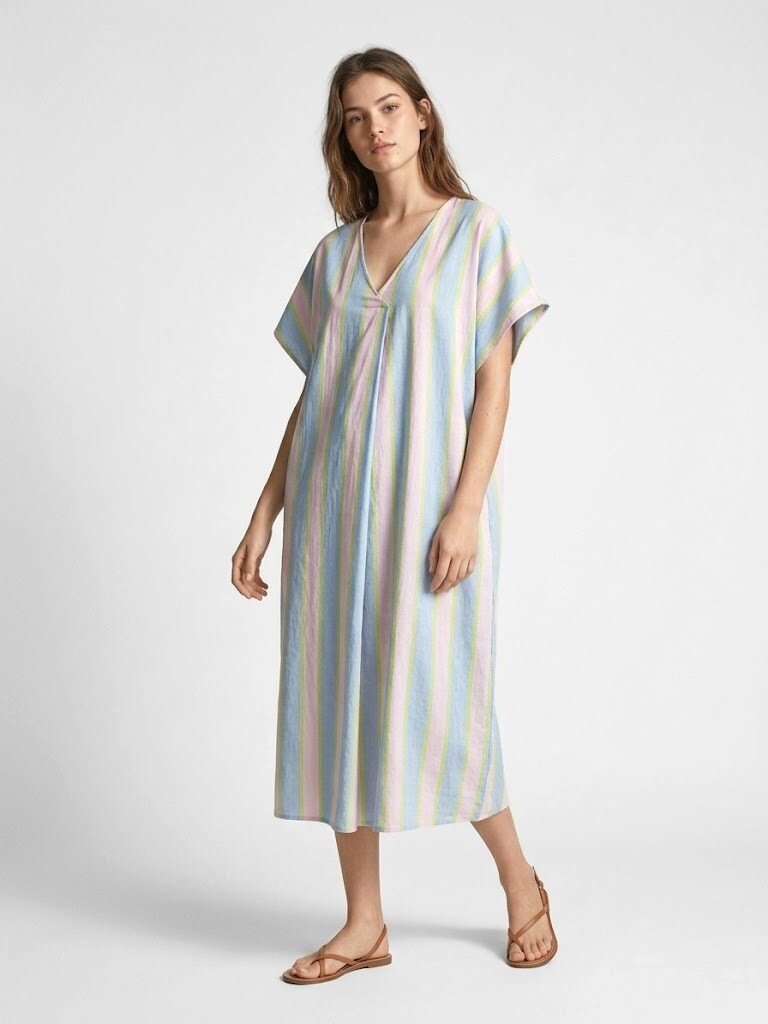 Grossiste Max & Enjoy (Vêtements) - Robe longue midi rayée en coton mélangée