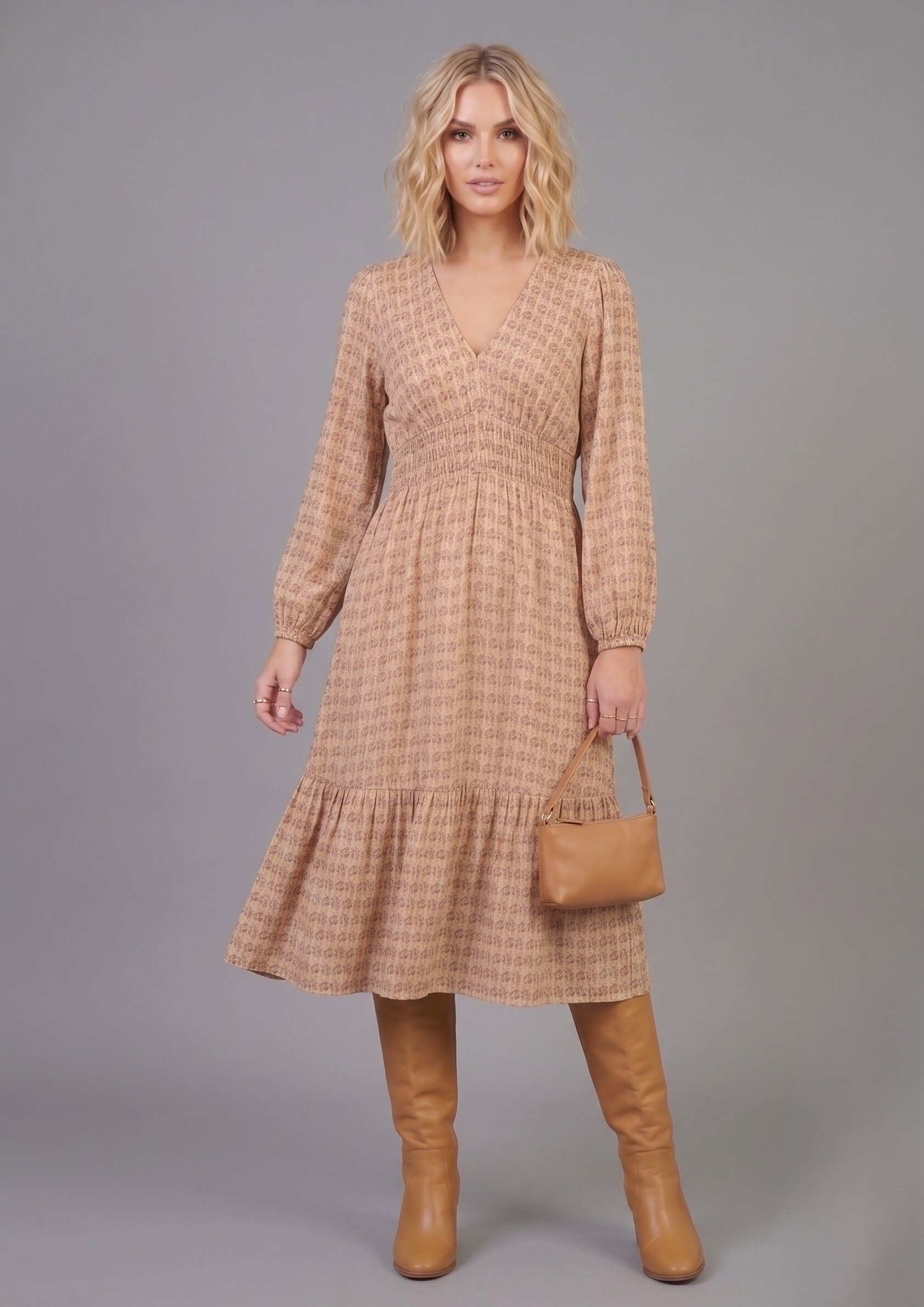 Grossiste Max & Enjoy (Vêtements) - Robe longue col v à motifs