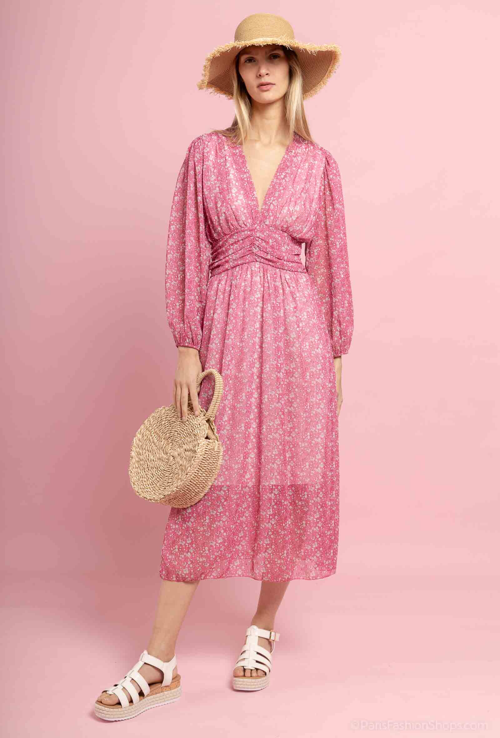 Großhändler Max & Enjoy (Vêtements) - Langes Kleid "Liberty Blumenmuster", hohe und niedrige Futter