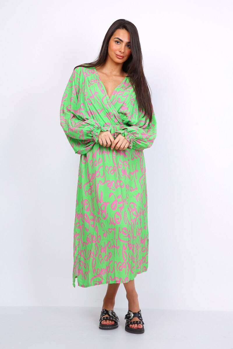 Mayorista Max & Enjoy (Vêtements) - Vestido largo de "estampado floral" V -neck, mangas largas