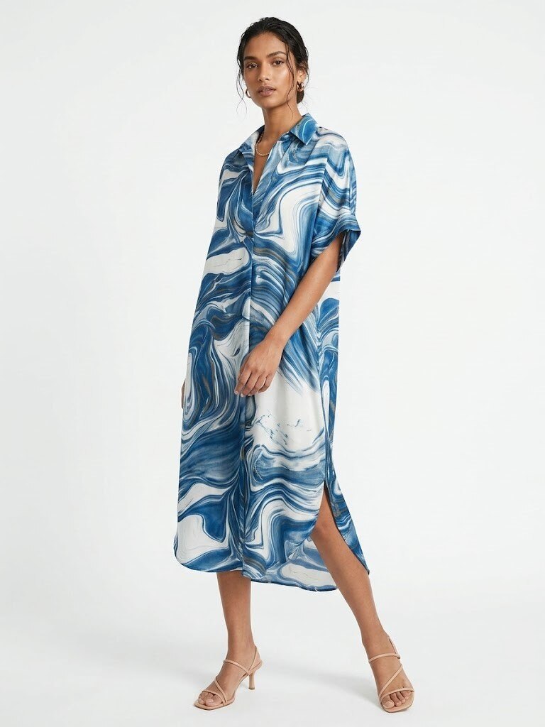 Wholesaler Max & Enjoy (Vêtements) - Oversized marble print shirt dress