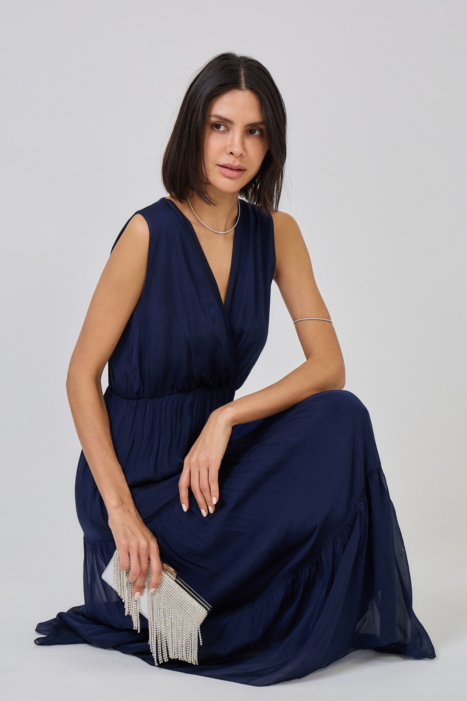 Grossiste Max & Enjoy (Vêtements) - Robe longue col v en soie mélangée