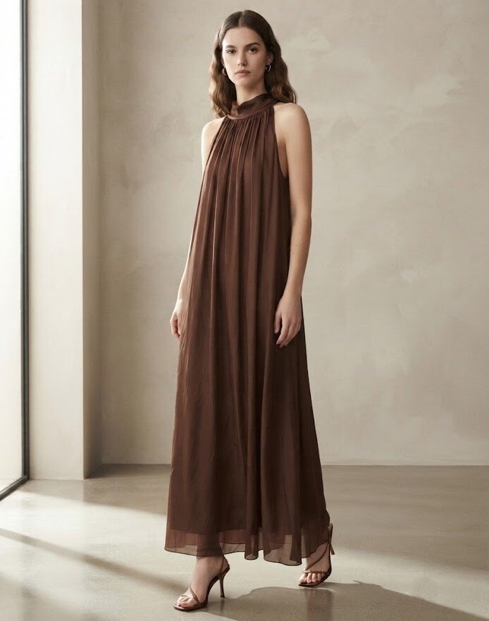 Mayorista Max & Enjoy (Vêtements) - VESTIDO LARGO DE SEDA VAPOROSA