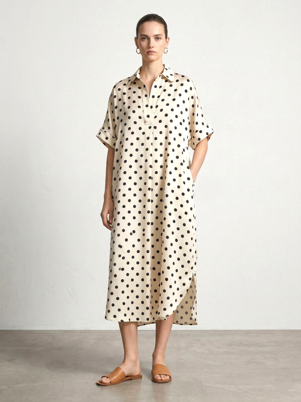 Grossista Max & Enjoy (Vêtements) - Abito camicia midi fluido a pois
