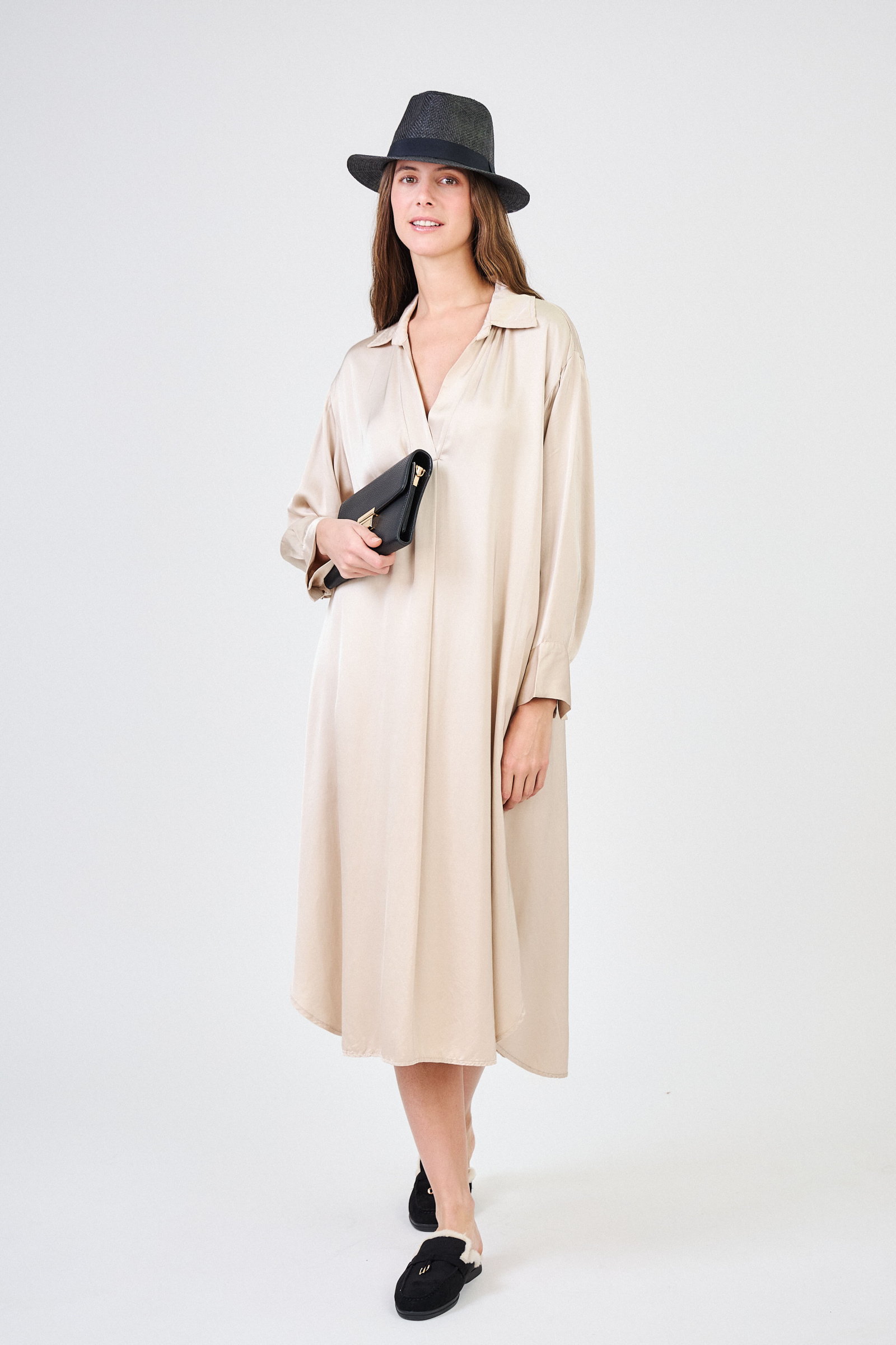 Mayorista Max & Enjoy (Vêtements) - Vestido largo largo de gran tamaño, efecto de satén de seda mixta