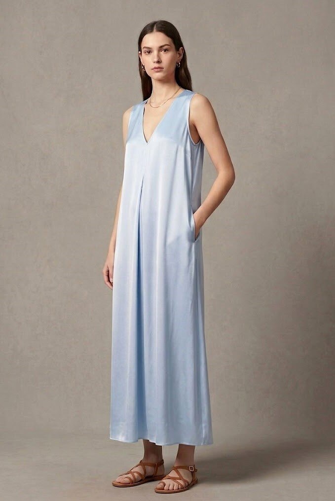 Grossiste Max & Enjoy (Vêtements) - Robe longue fluide à poches – Soie mélangée satinée