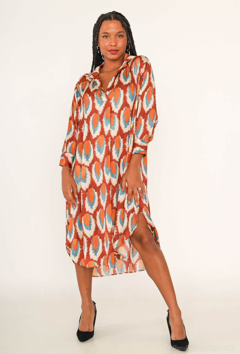 Grossiste Max & Enjoy (Vêtements) - Robe longue oversize imprimé, colv chemisier