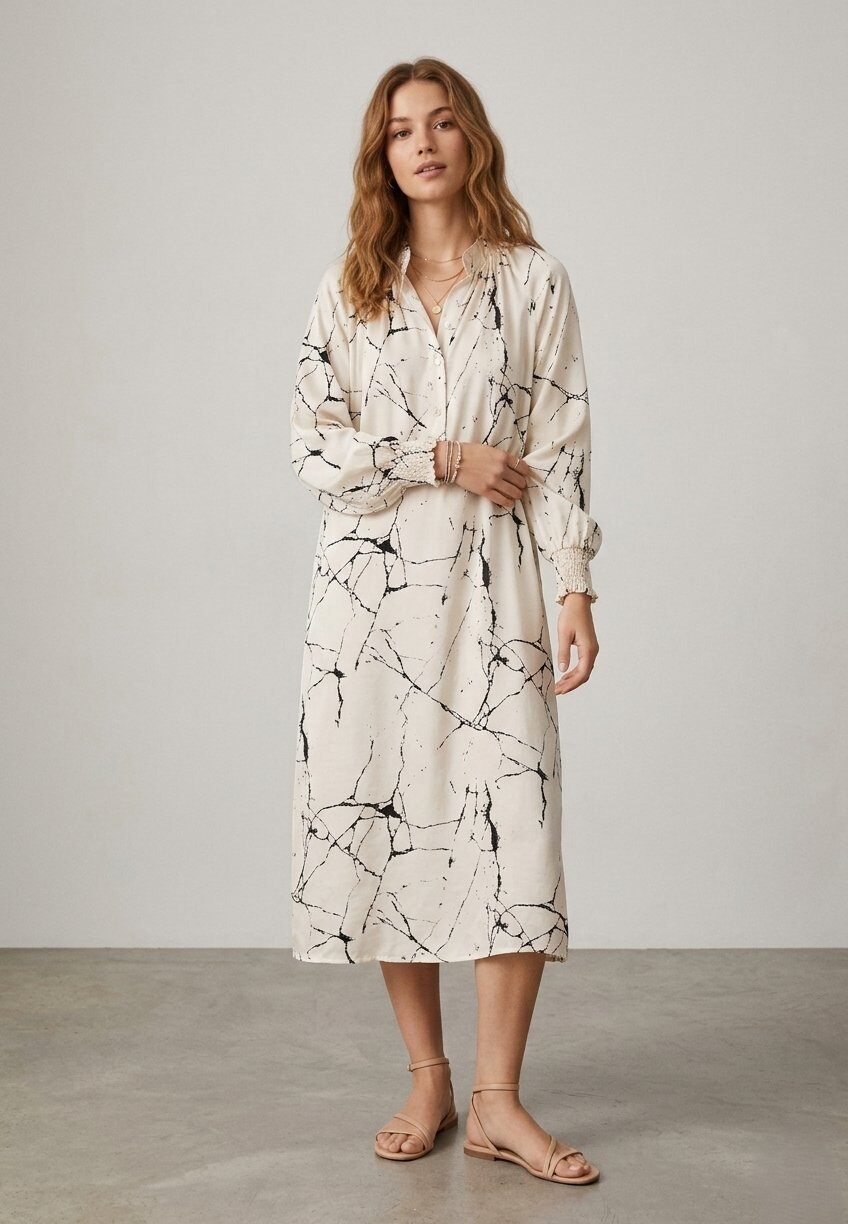 Wholesaler Max & Enjoy (Vêtements) - Long silk and viscose dress, v-neck, long sleeves,