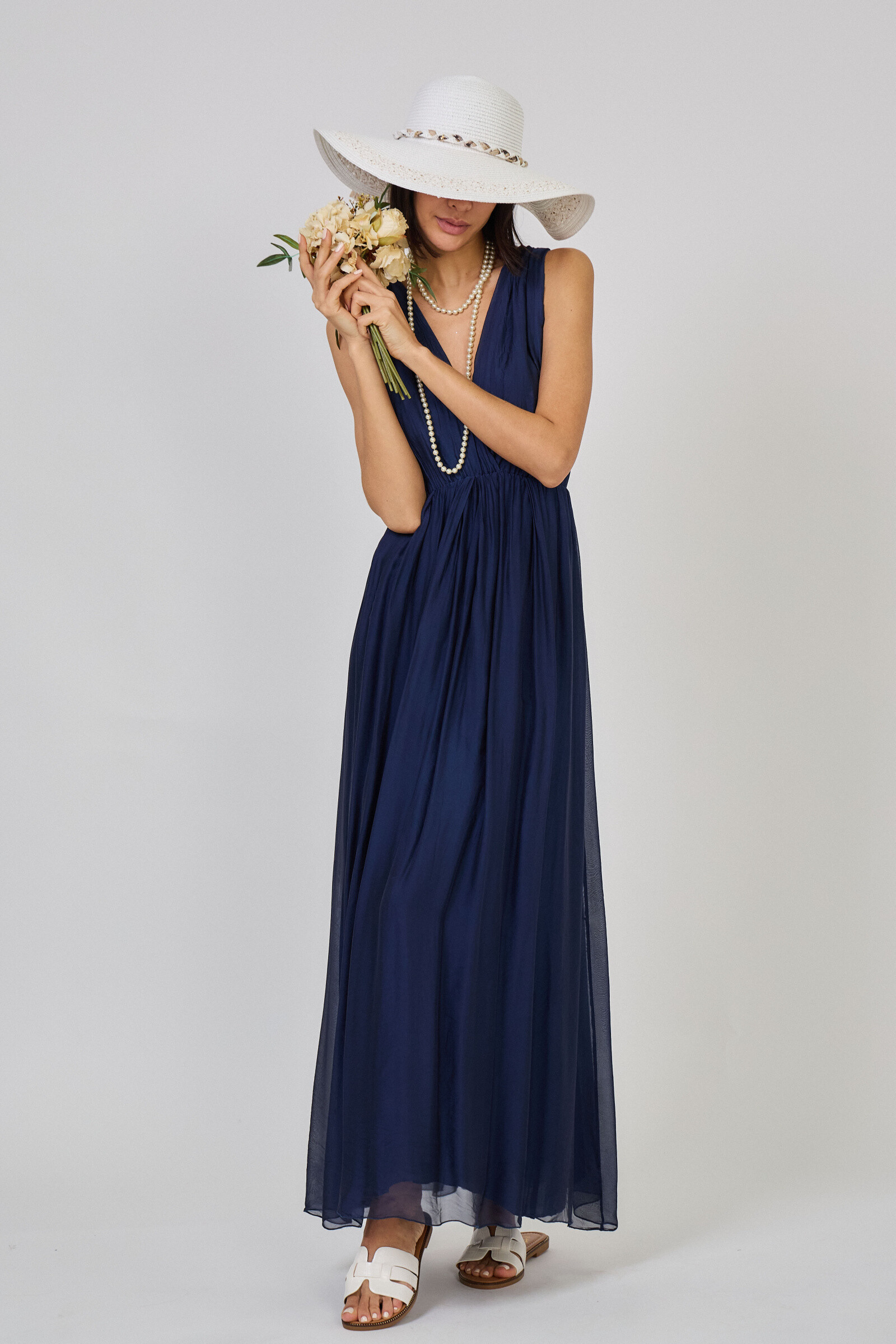 Grossiste Max & Enjoy (Vêtements) - Robe longue en soie mélangée effet vaporeux