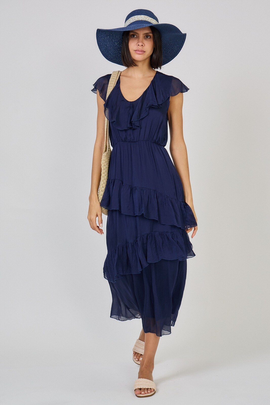Großhändler Max & Enjoy (Vêtements) - Langes Kleid mit Rüschen aus luftiger Mischseide