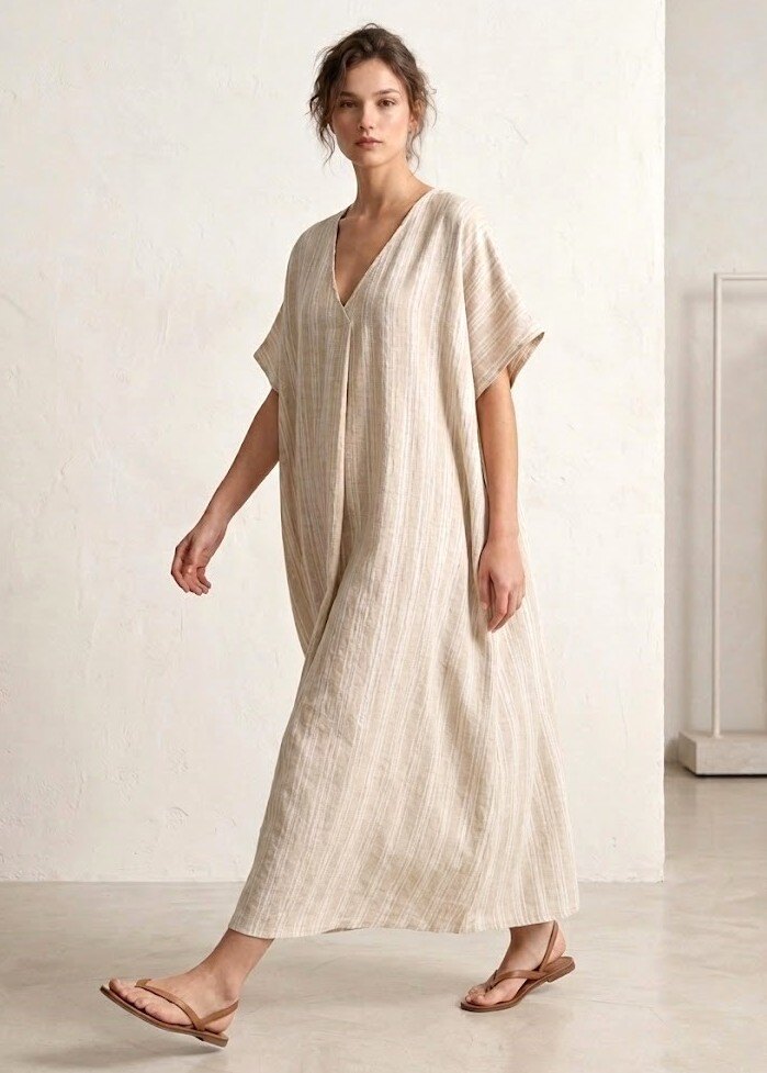 Grossiste Max & Enjoy (Vêtements) - Robe longue col v manches courtes mélangée LIN