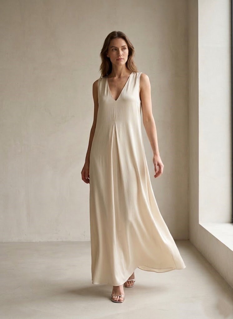 Grossiste Max & Enjoy (Vêtements) - Robe longue fluide à poches – Soie mélangée satinée