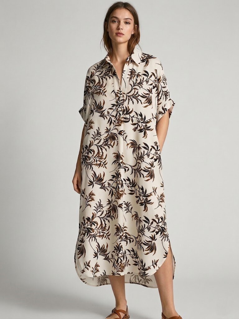 Grossiste Max & Enjoy (Vêtements) - Robe chemise fluide imprimée en soie mélangée