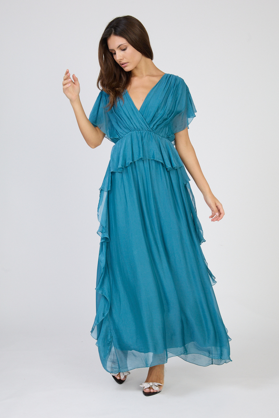 Mayorista Max & Enjoy (Vêtements) - Vestido largo vaporoso de seda mezclada