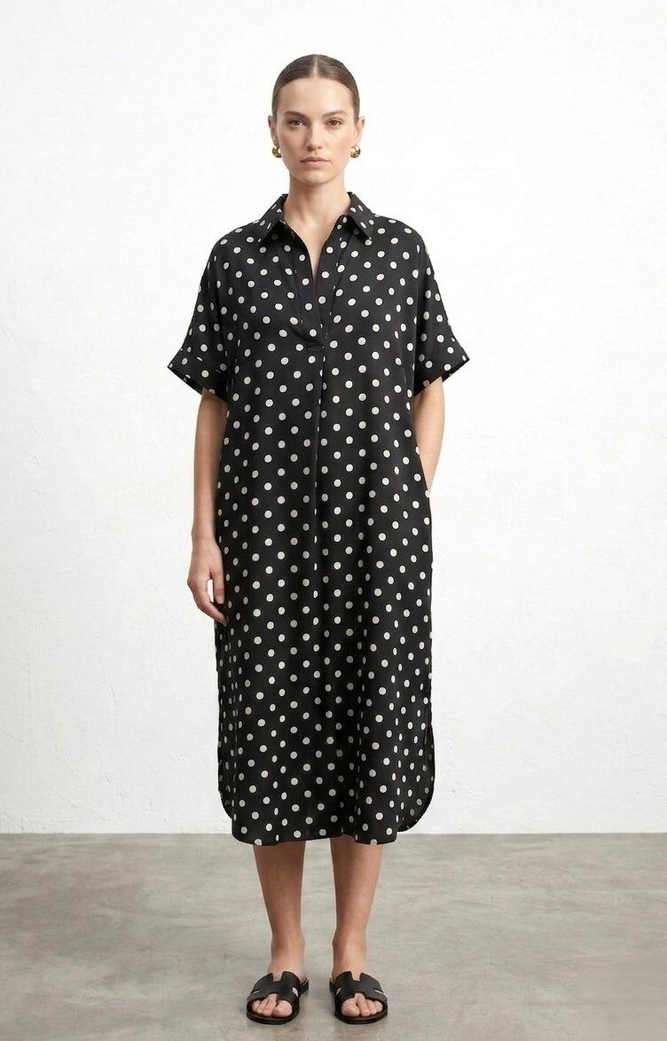Großhändler Max & Enjoy (Vêtements) - Fließendes Midi-Hemdkleid mit Punkten