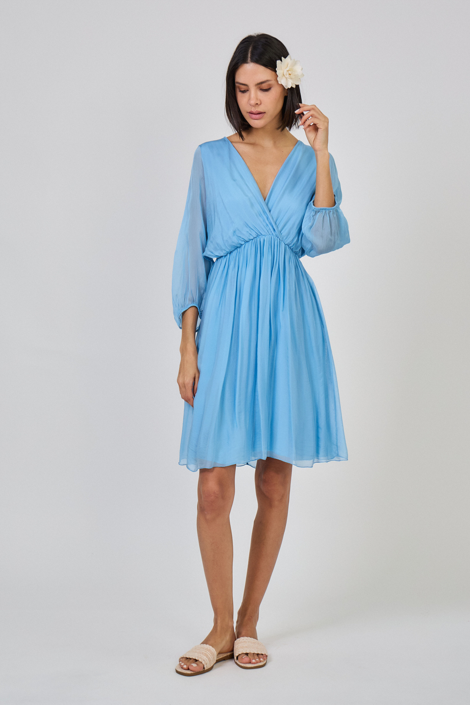 Großhändler Max & Enjoy (Vêtements) - Kurzes Kleid aus gemischter Seide mit luftigem Effekt-30345