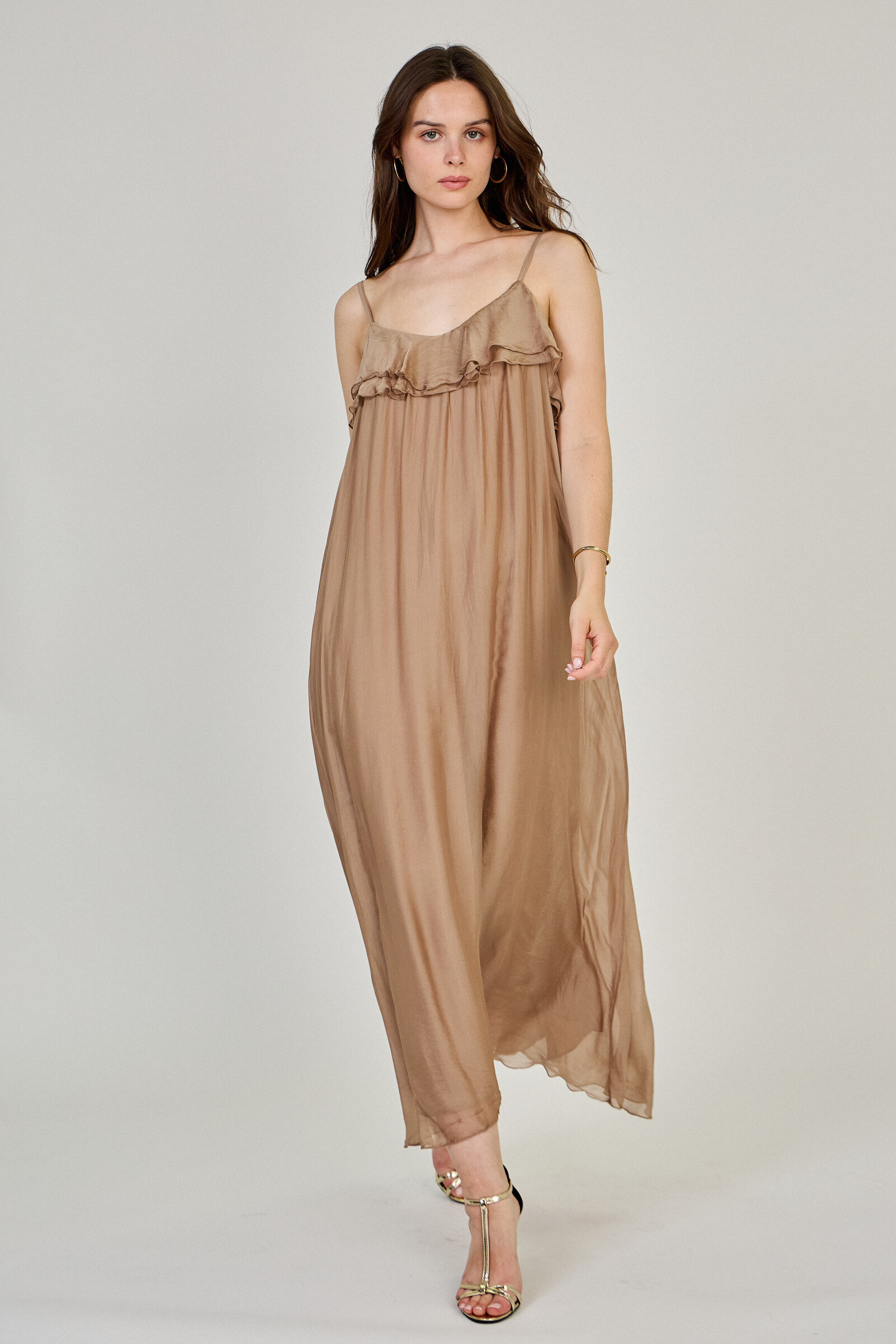 Großhändler Max & Enjoy (Vêtements) - Langes Kleid mit gerafften Trägern aus Seidenmischung