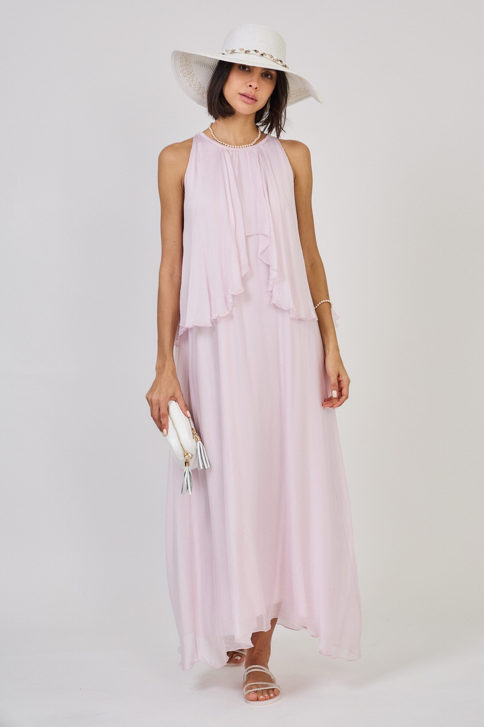 Großhändler Max & Enjoy (Vêtements) - Langes Kleid mit gerüschtem Seidenmischung luftiger Effekt
