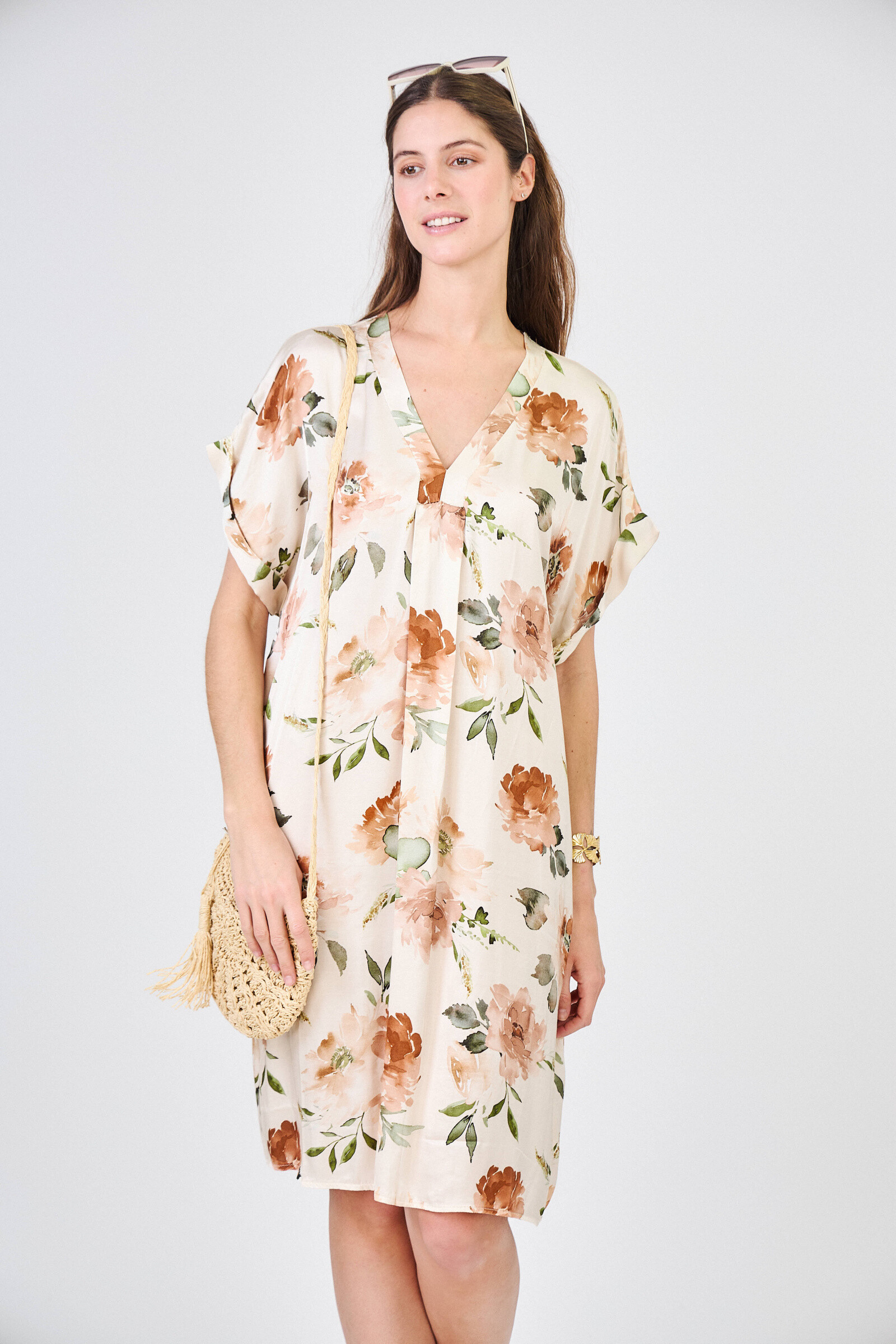 Grossiste Max & Enjoy (Vêtements) - Robe courte fluide imprimé floral en soie mélangée
