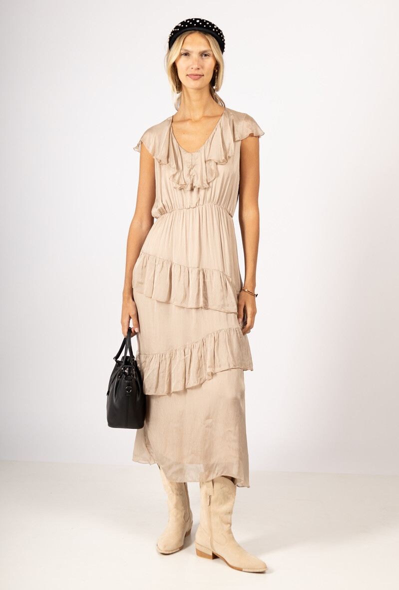 Großhändler Max & Enjoy (Vêtements) - Langes Kleid mit gerüschtem Seidenmischung luftiger Effekt
