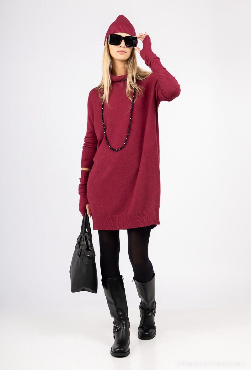 Wholesaler Max & Enjoy (Vêtements) - Short knit sweater dress with cowl neck, long sleeves, cashmere touch