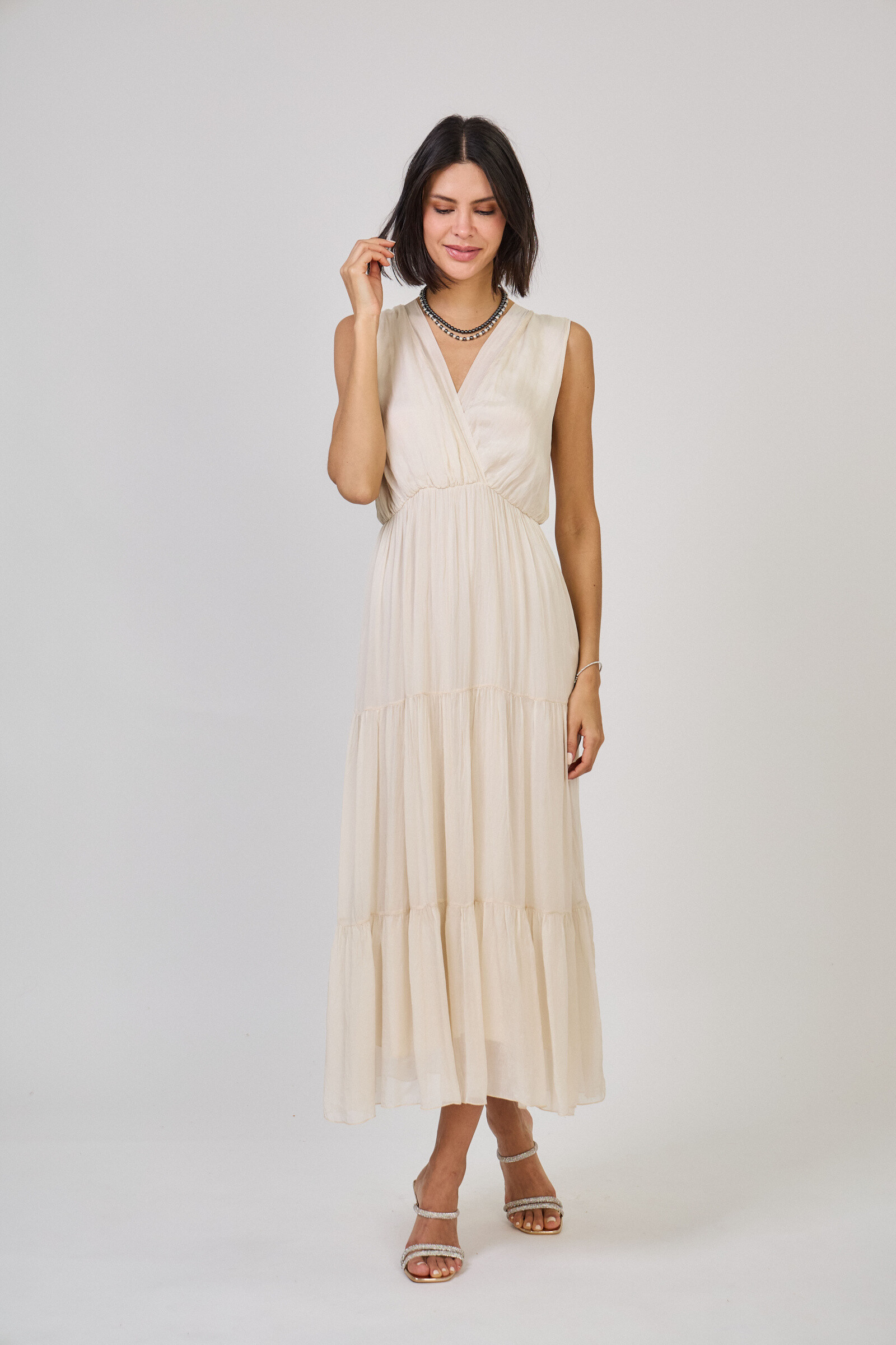 Grossiste Max & Enjoy (Vêtements) - Robe longue col v en soie mélangée