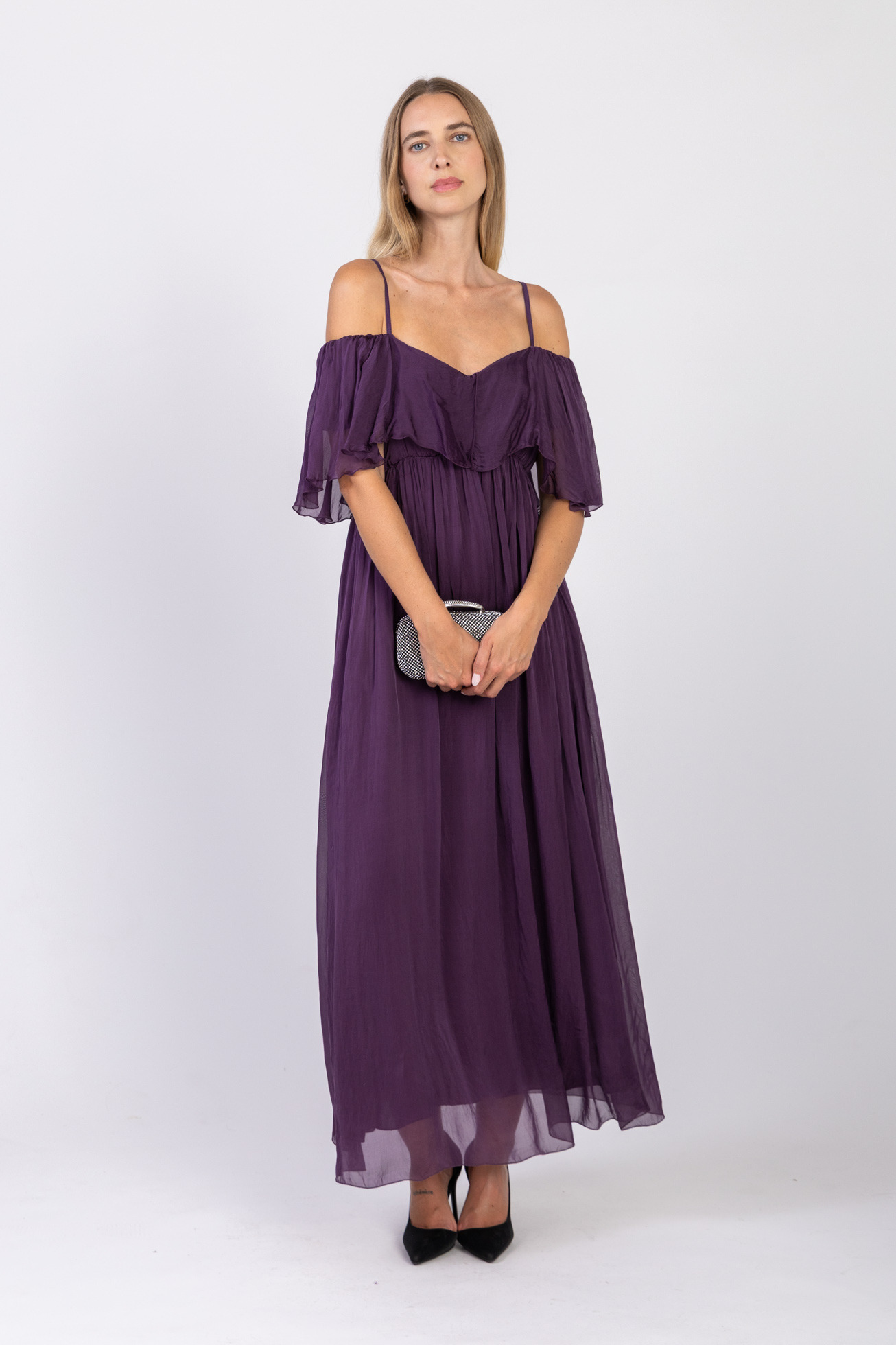 Mayorista Max & Enjoy (Vêtements) - Vestido largo de seda mixta con efecto vaporoso