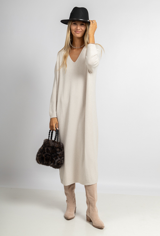 Wholesaler Max & Enjoy (Vêtements) - Long oversized sweater dress, long sleeves, seamless v-neck
