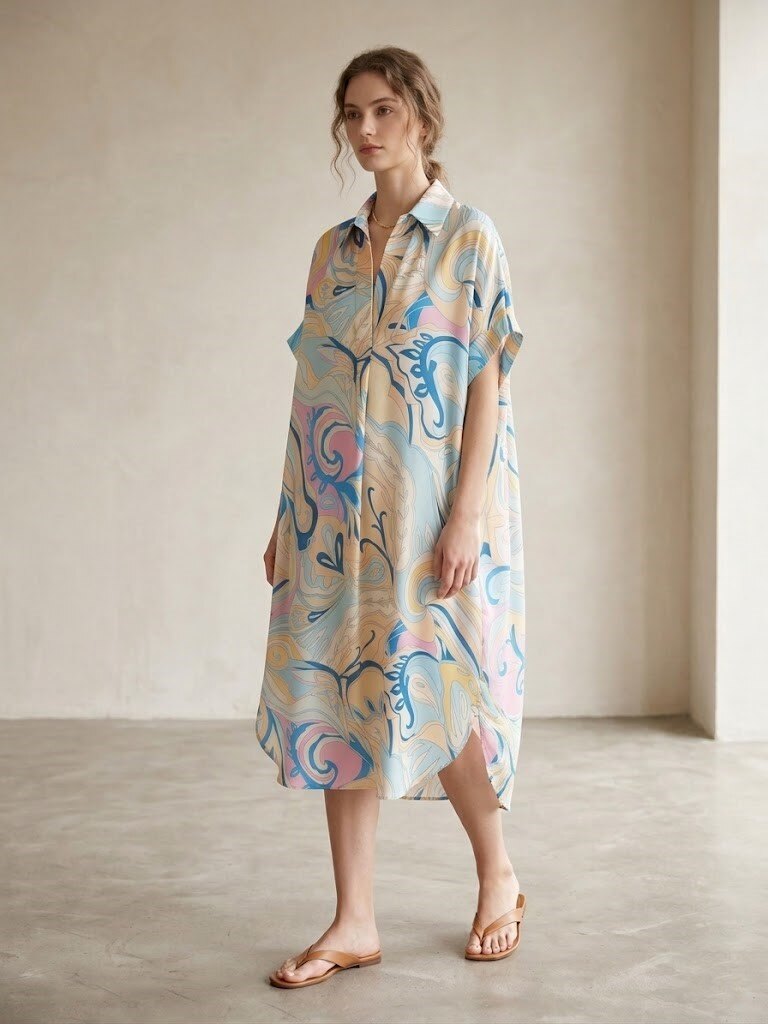 Grossiste Max & Enjoy (Vêtements) - Robe chemise en viscose aux imprimés artistiques