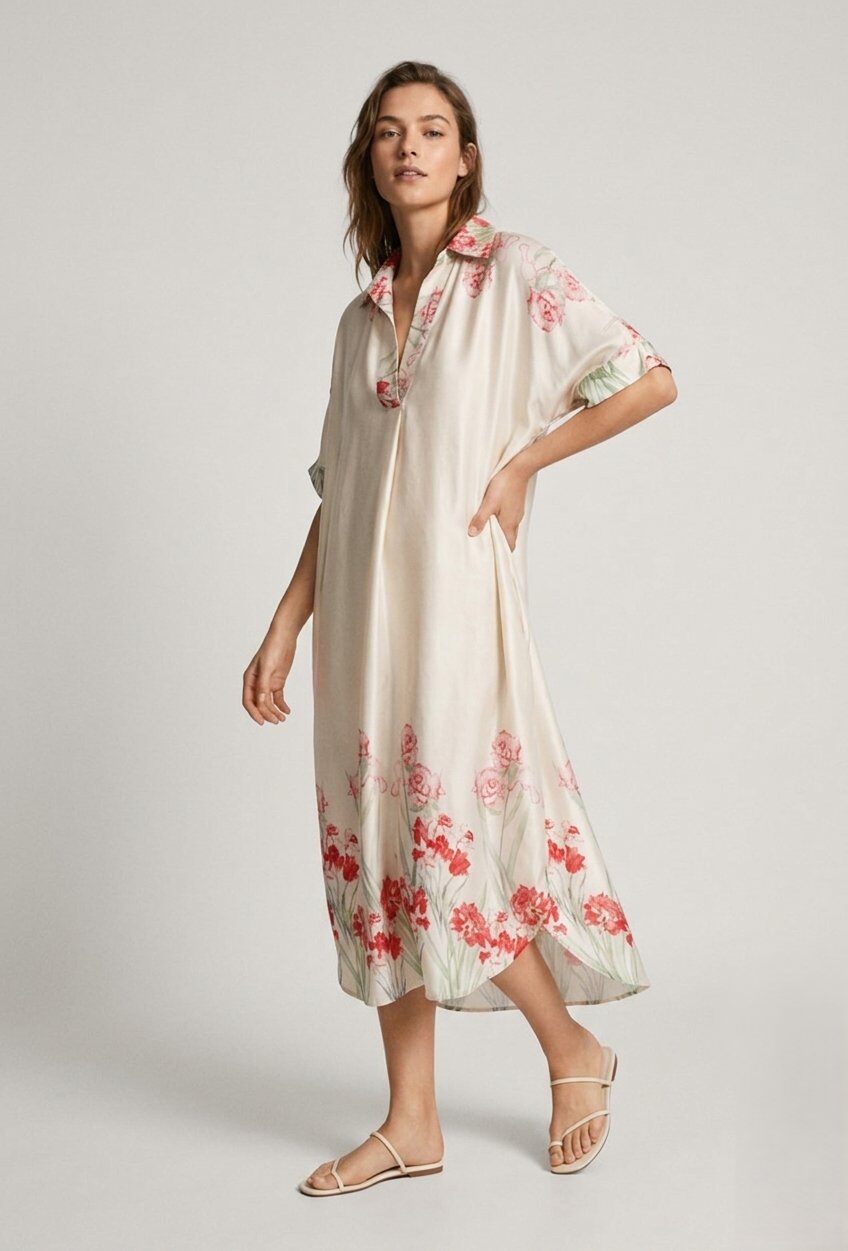 Mayorista Max & Enjoy (Vêtements) - Vestido midi estampado floral en mezcla de seda efecto satinado