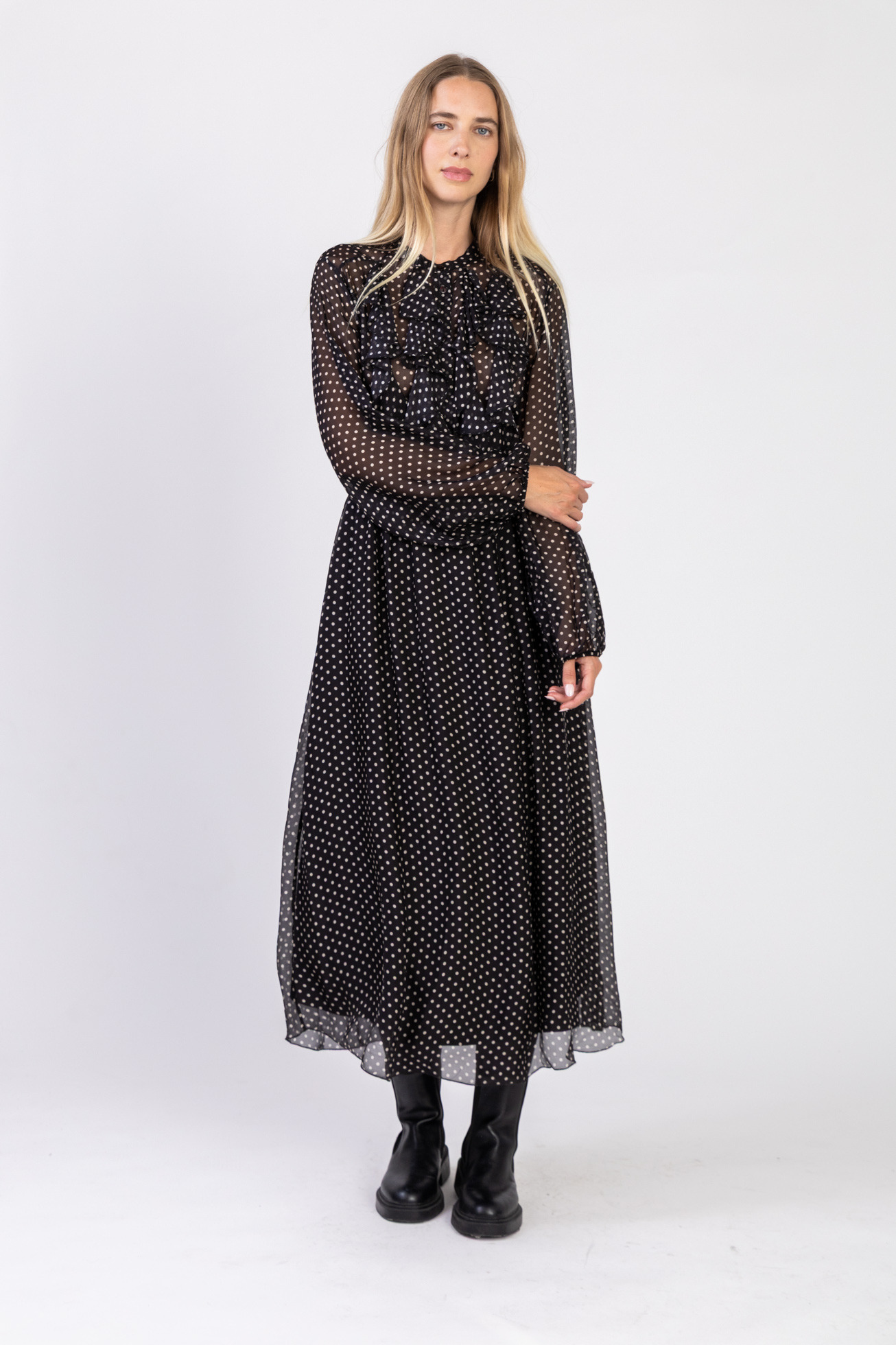 Mayorista Max & Enjoy (Vêtements) - Vestido largo de seda mixta con estampado de lunares