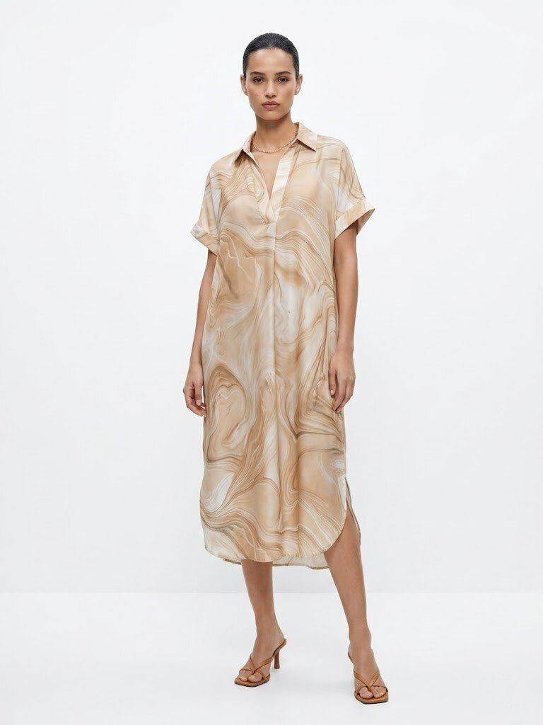 Wholesaler Max & Enjoy (Vêtements) - Flowy Tie-Dye Waves Oversized Shirt Dress