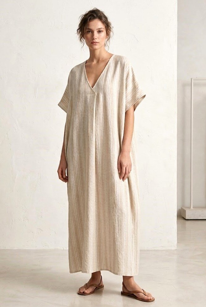 Grossiste Max & Enjoy (Vêtements) - Robe longue col v manches courtes mélangée LIN