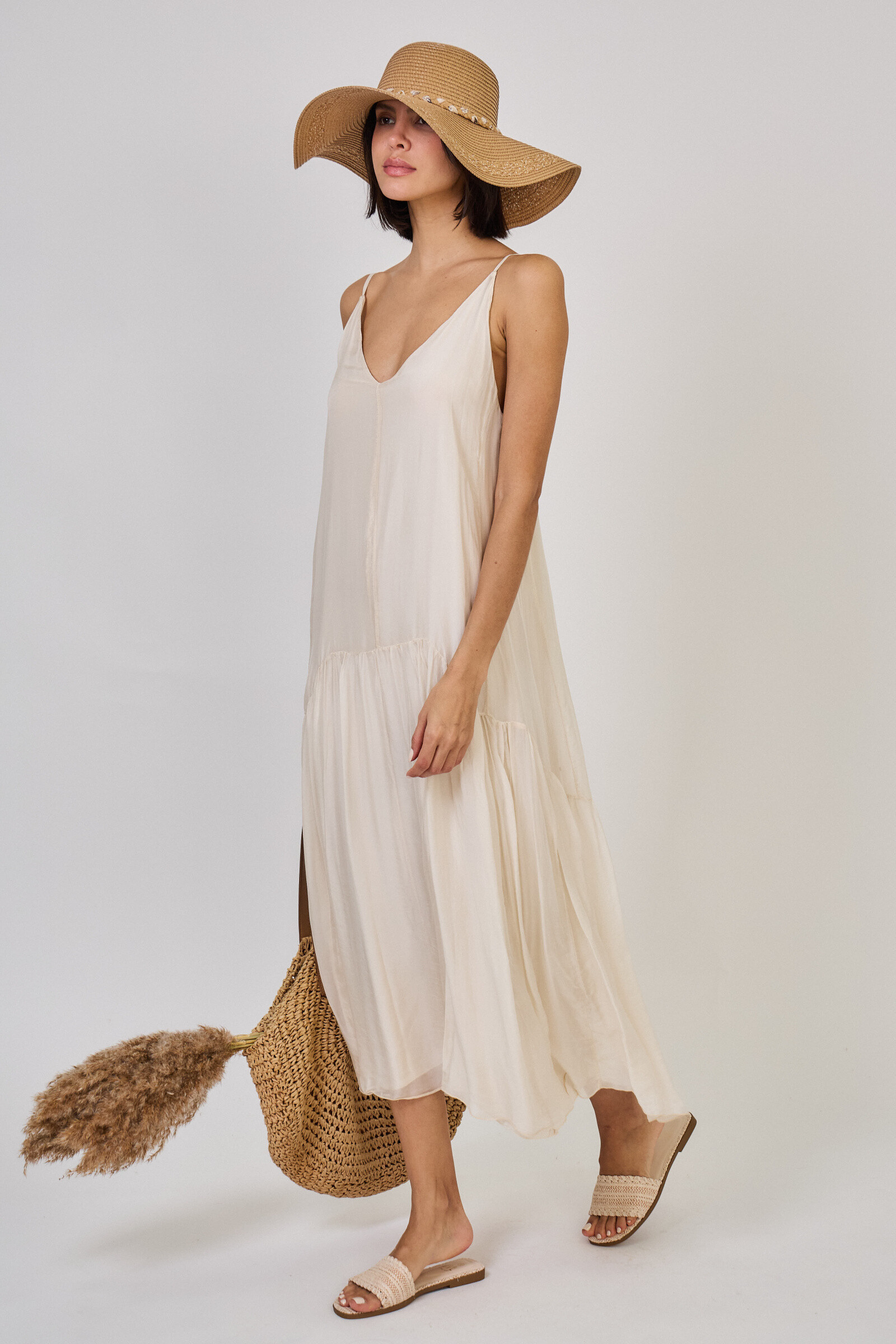 Mayorista Max & Enjoy (Vêtements) - Vestido de seda en forma de largo efecto vaporoso