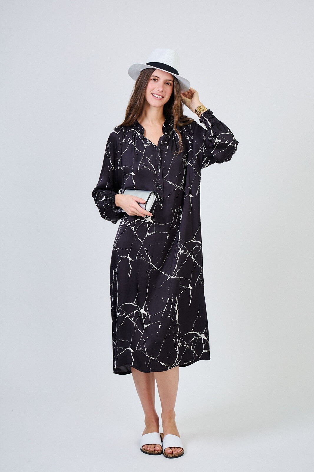 Mayorista Max & Enjoy (Vêtements) - Vestido largo de seda y viscosa, cuello en v, mangas largas,