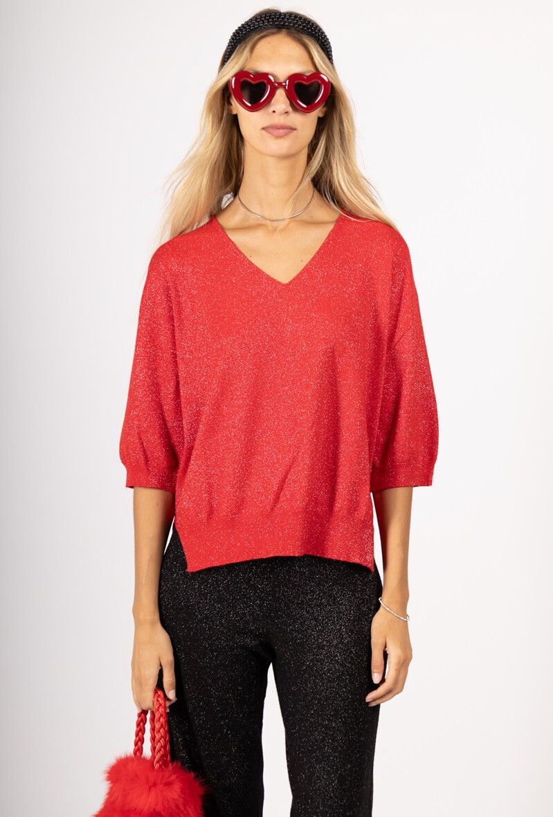 Grossiste Max & Enjoy (Vêtements) - Capsule fête-Pull Lurex manches 3/4, col V