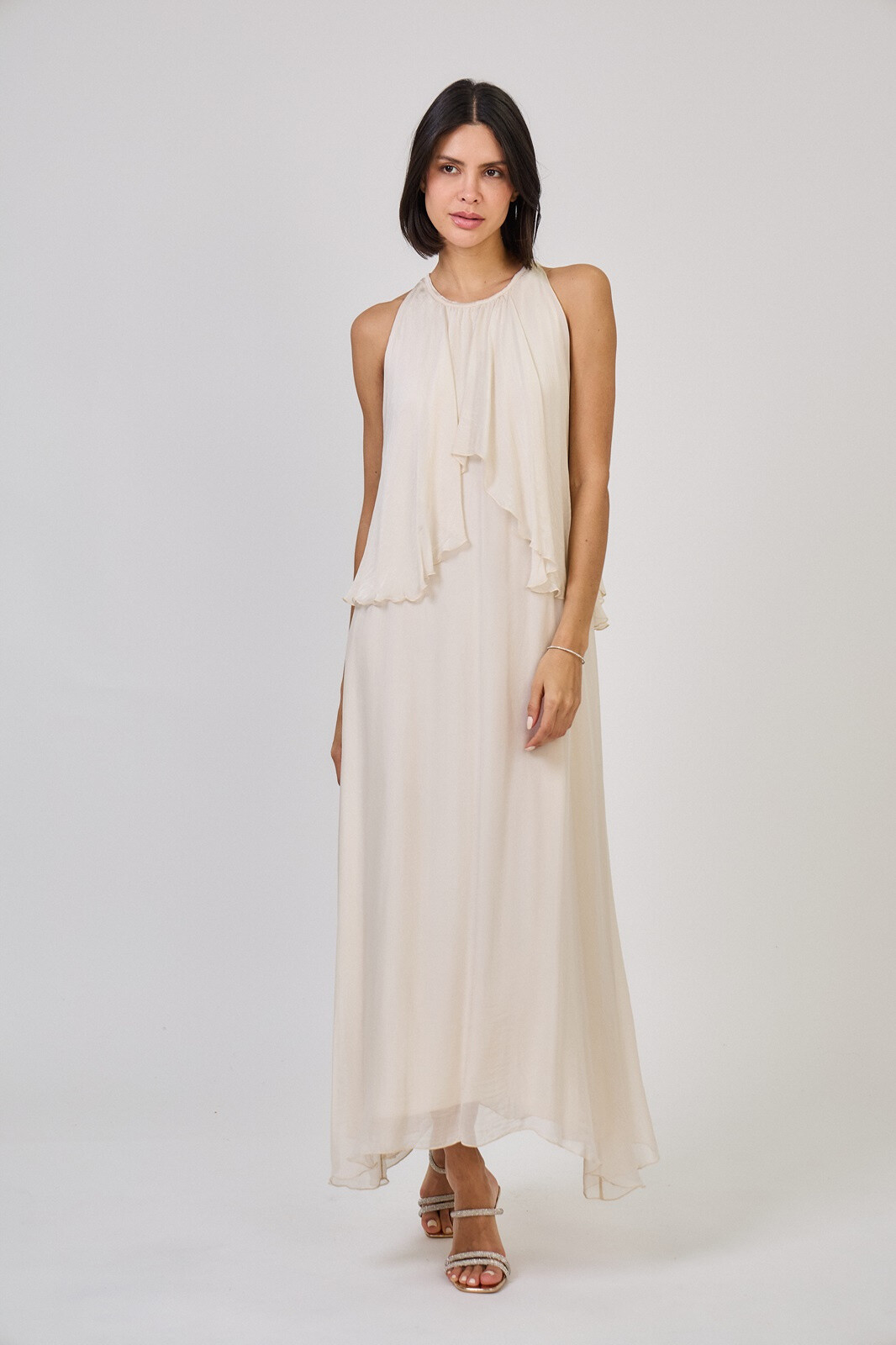 Grossiste Max & Enjoy (Vêtements) - Robe longue à volants en soie mélangée effet vaporeux-32248 :