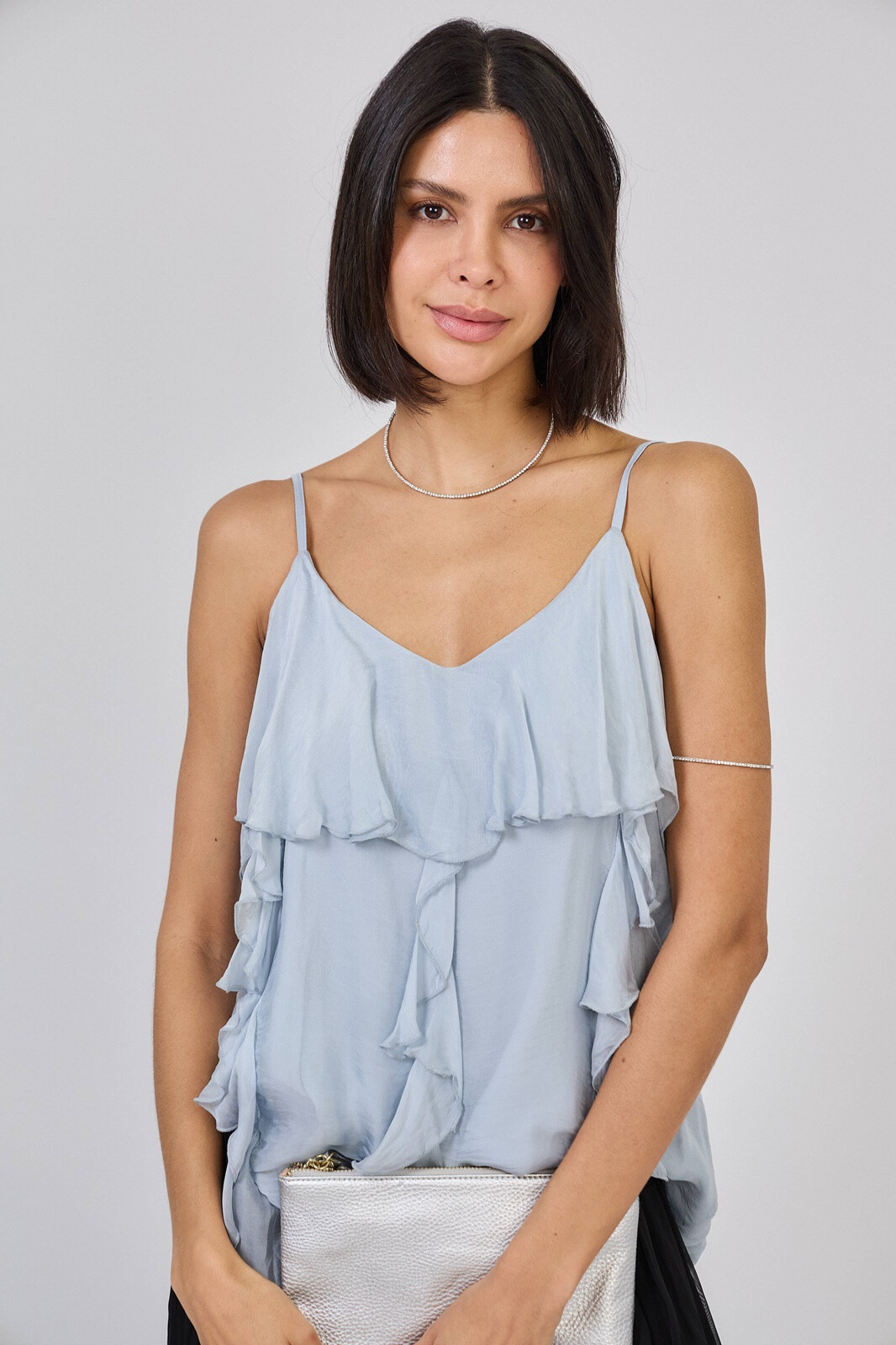 Grossista Max & Enjoy (Vêtements) - Top canotta con ruches in misto seta effetto arioso