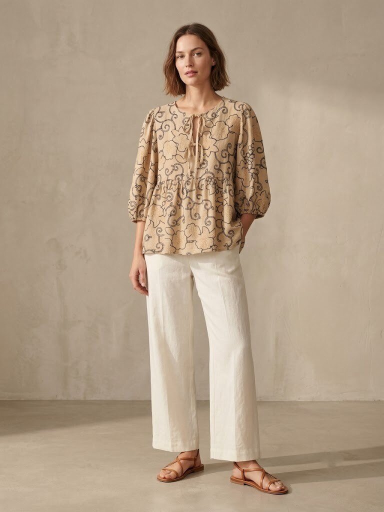 Grossiste Max & Enjoy (Vêtements) - BLOUSE BRODÉE EN MÉLANGE LIN & VISCOSE