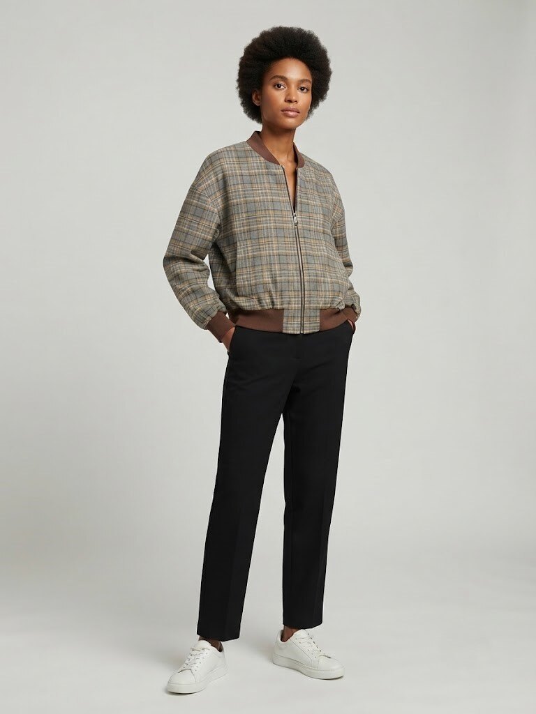 Grossiste Max & Enjoy (Vêtements) - Veste à carreaux avec fermeture zippée